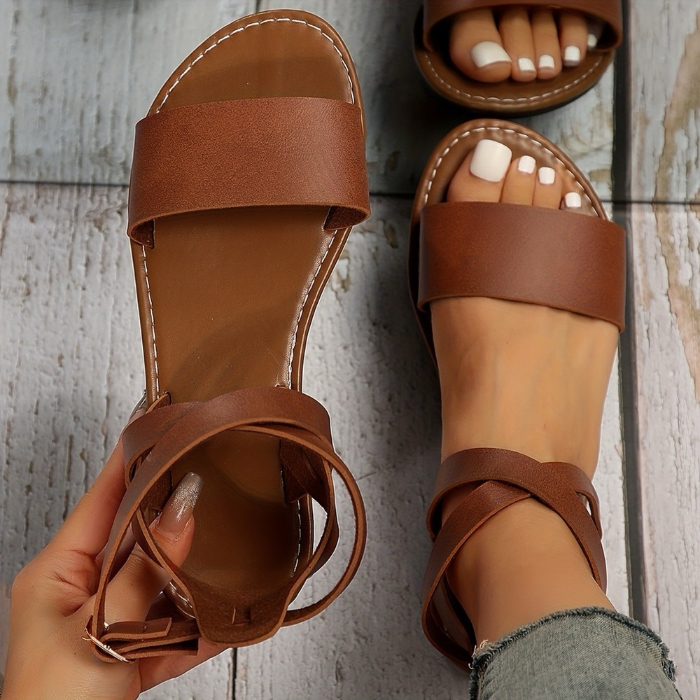 Brown Women's Strappy Slide Sandals - Classic Casual
